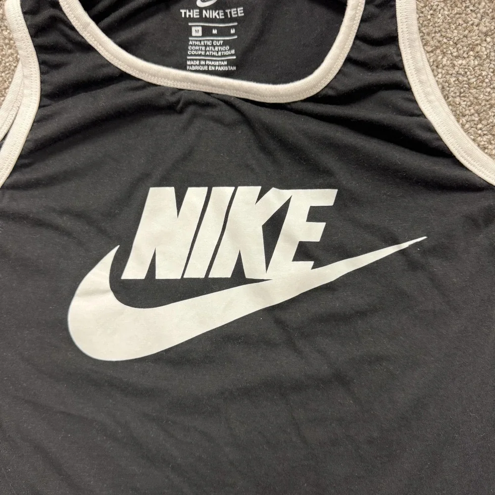 Nike Tank Top Shirt Mens Medium Black White Trim Ringer Logo Athletic Training